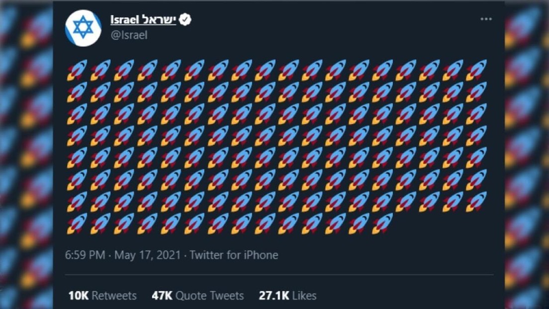 Duras criticas a cuenta oficial de Israel en Twitter por publicar un emoji de cohete por cada misil disparado desde la Franja de Gaza