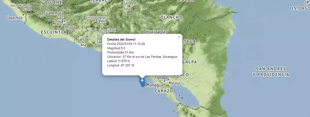 Sismo de magnitud 5.0 al sur de la playa Las Peñitas