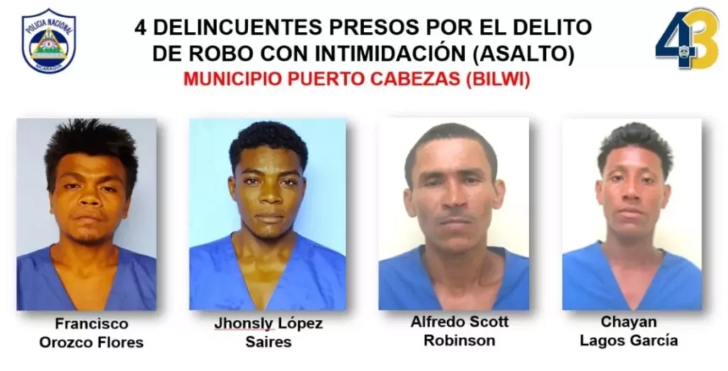Ocho delincuentes son capturados por la Policía en la Costa Caribe Norte