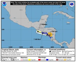 Informe del Ineter sobre la trayectoria de la tormenta Julia