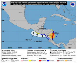 Huracán Julia entra a Nicaragua en categoría 1 y se localiza a 50 km de Bluefields