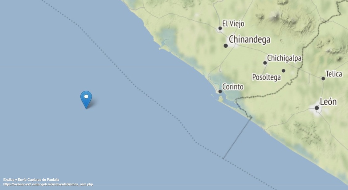 Sismo de magnitud 5 se suscitó en costa de Chinandega