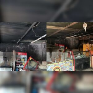 Incendio acaba con comidería y deja 2 personas con quemaduras graves