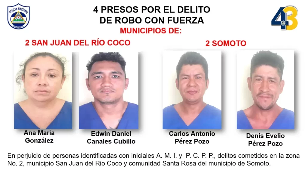 Policía capturó a 6 delincuentes en Madriz