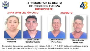 Policía capturó a 6 delincuentes en Madriz