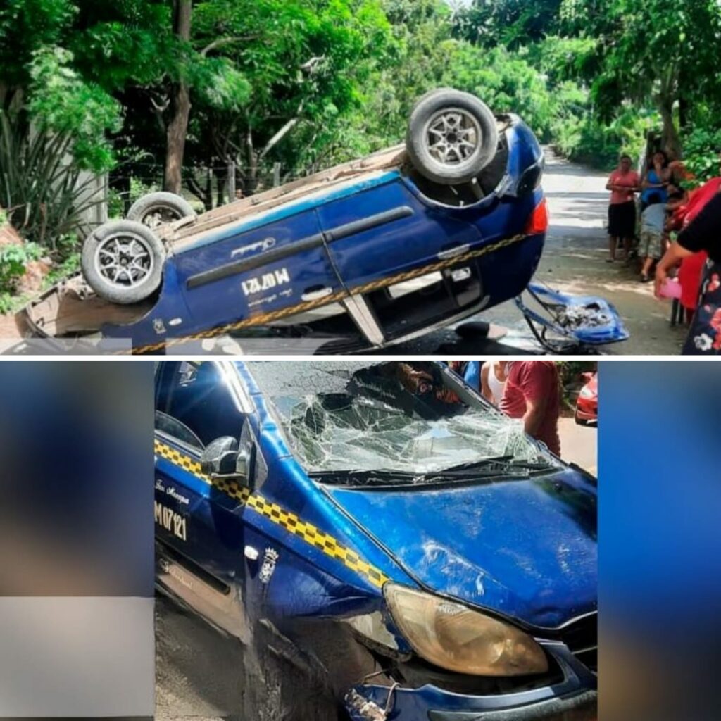 Taxista se vuelca por ir usando su celular en Managua