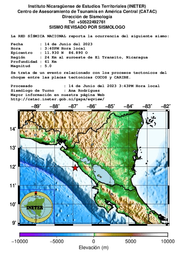 Sismo de 5 grados estremece el Pacífico de Nicaragua