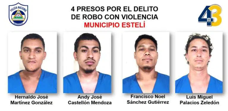 Por robos con violencia fueron capturados 4 delincuentes en Estelí