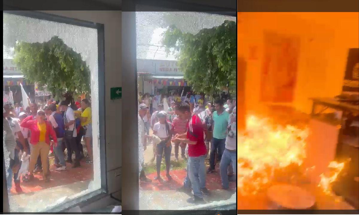 Queman una sede de Registraduría Nacional durante una protesta en Colombia