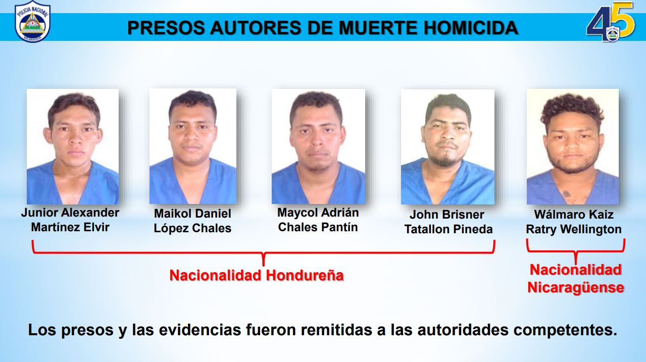 4 hondureños y un nicaragüense involucrados en crimen de una joven en Caribe Norte