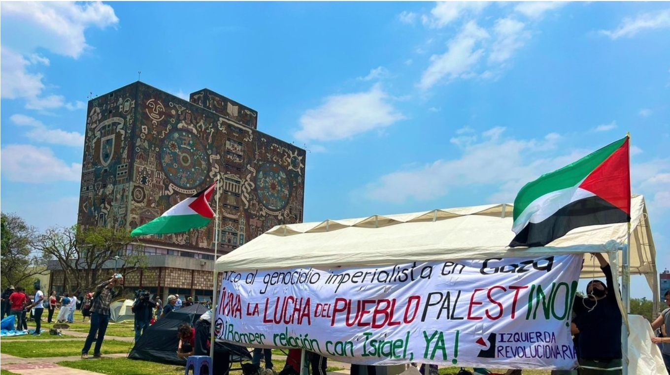 Instalan campamento en apoyo a Palestina en la Universidad Nacional Autónoma de México