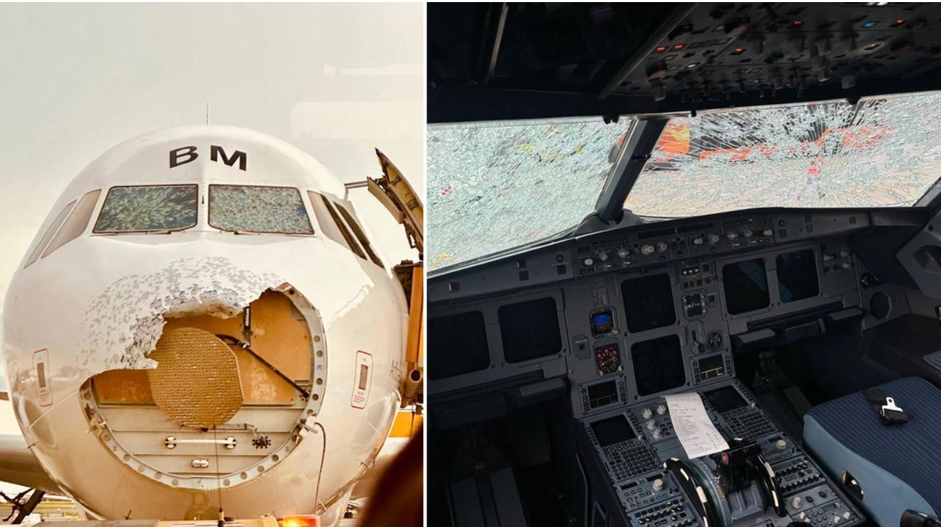 Catastrófica granizada destroza la nariz y el parabrisas de un avión en pleno vuelo