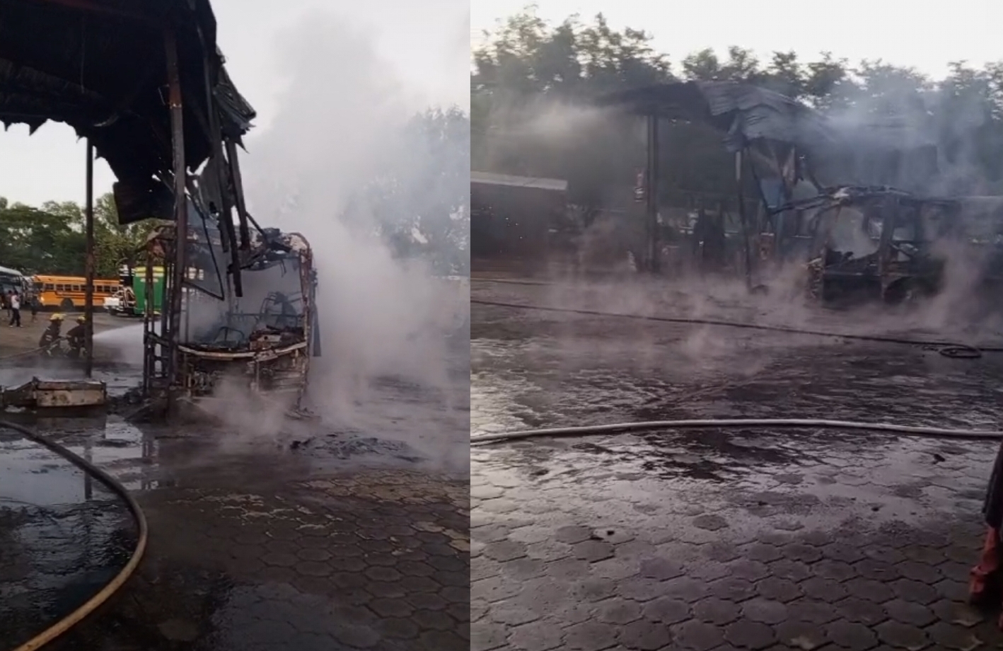 Dos autobuses quemados y dos dañados deja incendio en gasolinera de Managua