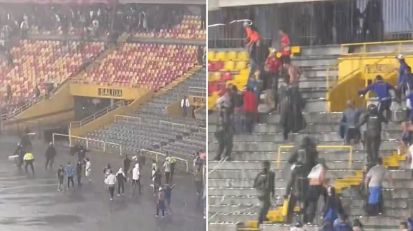 Hinchas de Millonarios y América de Cali se pelean durante un amistoso en Colombia