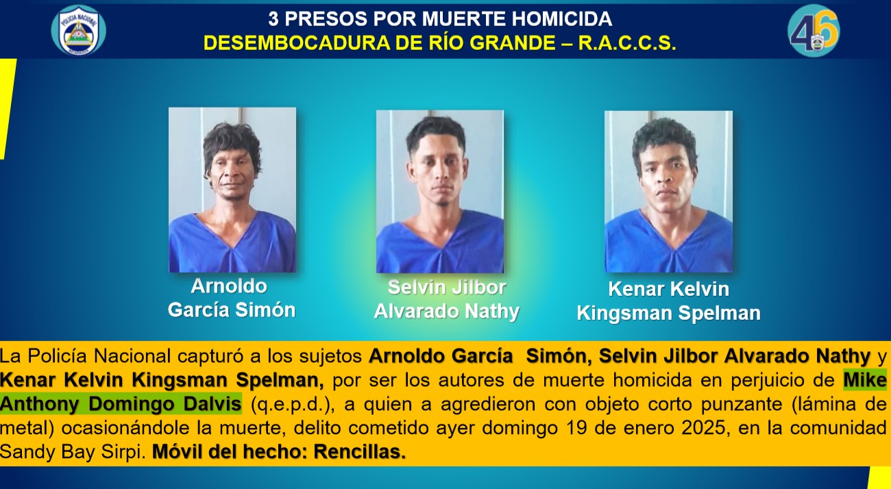 Capturan a tres sujetos señalados de decapitar a un hombre en el Caribe Sur