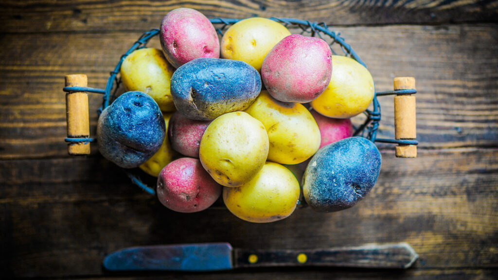 Tiñen papas y cebollas para la Pascua