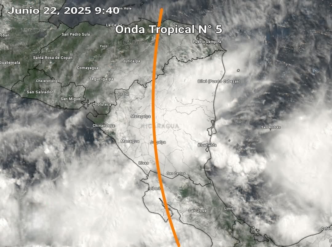 Onda tropical N° 5 continua desplazándose en Nicaragua generando ambiente caluroso y lluvias en gran parte del país