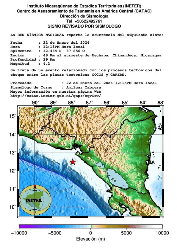Dos sismos superiores a los 4 grados de magnitud han ocurrido en el Pacífico nicaragüense