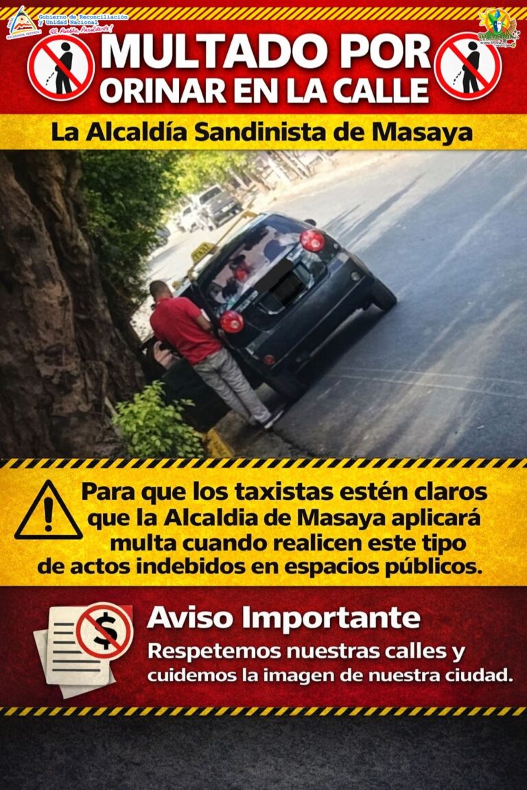 Taxistas que orinen en la vía pública serán multados por la Alcaldía de Masaya