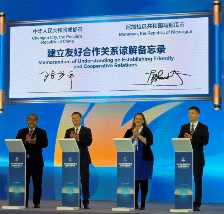 Managua firma convenio de colaboración con la ciudad china de Chengdu