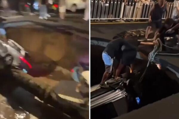 Una carretera colapsa en un enorme socavón y se ‘traga’ tres vehículos