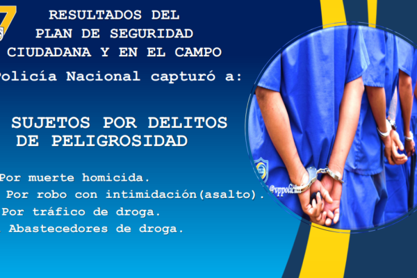 Detienen en Nicaragua a tres individuos por homicidio y a 51 por otros delitos