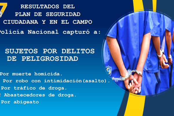 Cinco acusados por homicidio entre los 43 detenidos por diversos delitos en Nicaragua