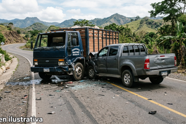 Tres víctimas fatales y cuatro lesionados deja colisión entre un camión y camioneta en Matagalpa