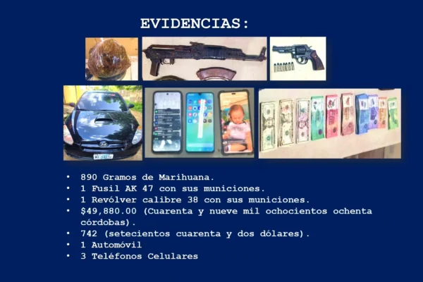 Dos sujetos son capturados por posesión de marihuana, armas de fuego y dinero en efectivo