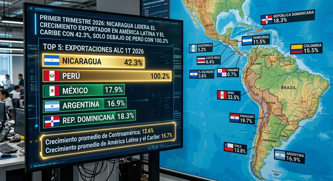 Crecimiento exportador en América Latina y el Caribe es liderado por Nicaragua con el 42.3 %