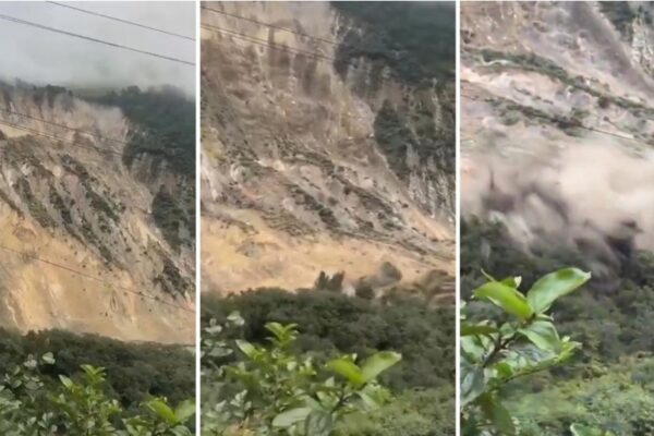 El aterrador momento en que un masivo deslizamiento de tierra arrasa una montaña entera en Nepal